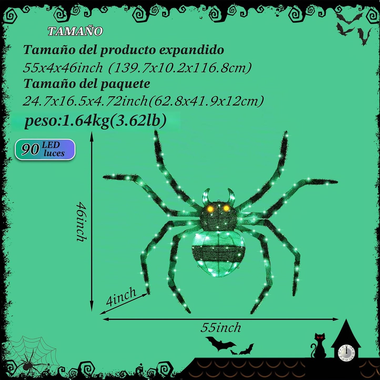 1 unidad: araña gigante de 4.6 pies, decoración de Halloween para e...