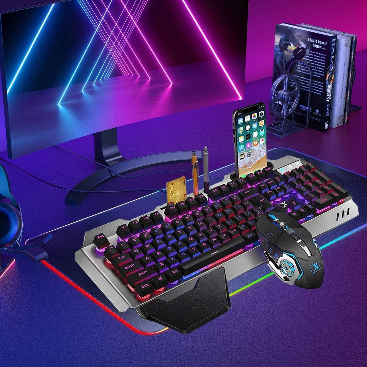 Combo de teclado y mouse con cable para juegos con alfombrilla de m...
