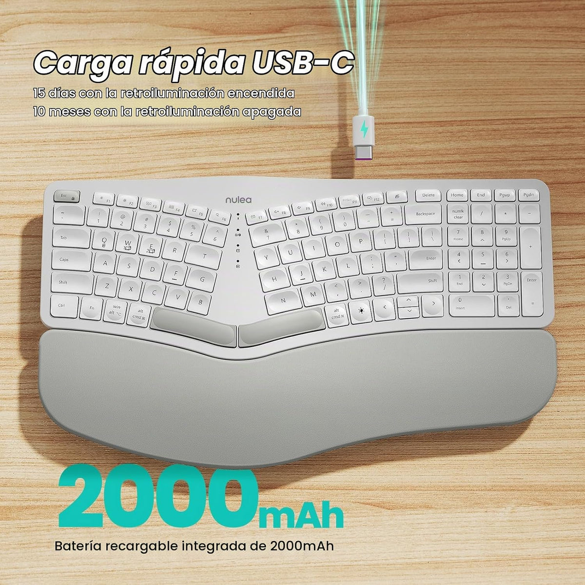 Teclado Ergonómico Inalámbrico Nulea RT05, Teclado Dividido con Rep...