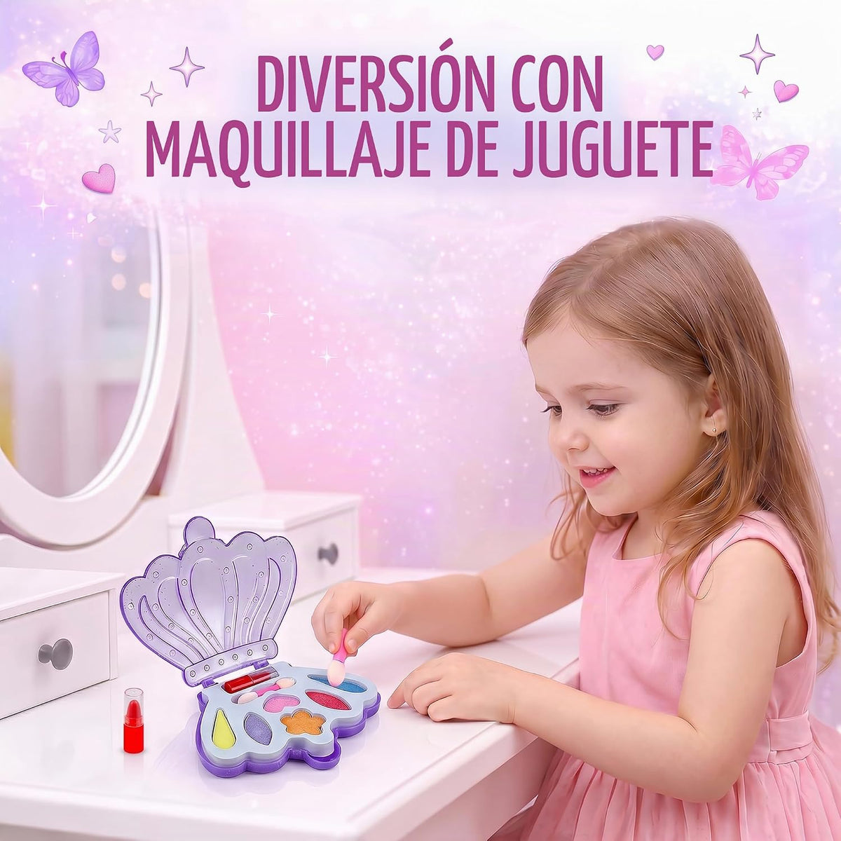 Kit de maquillaje para niños para niñas, estuche de paleta de cosmé...
