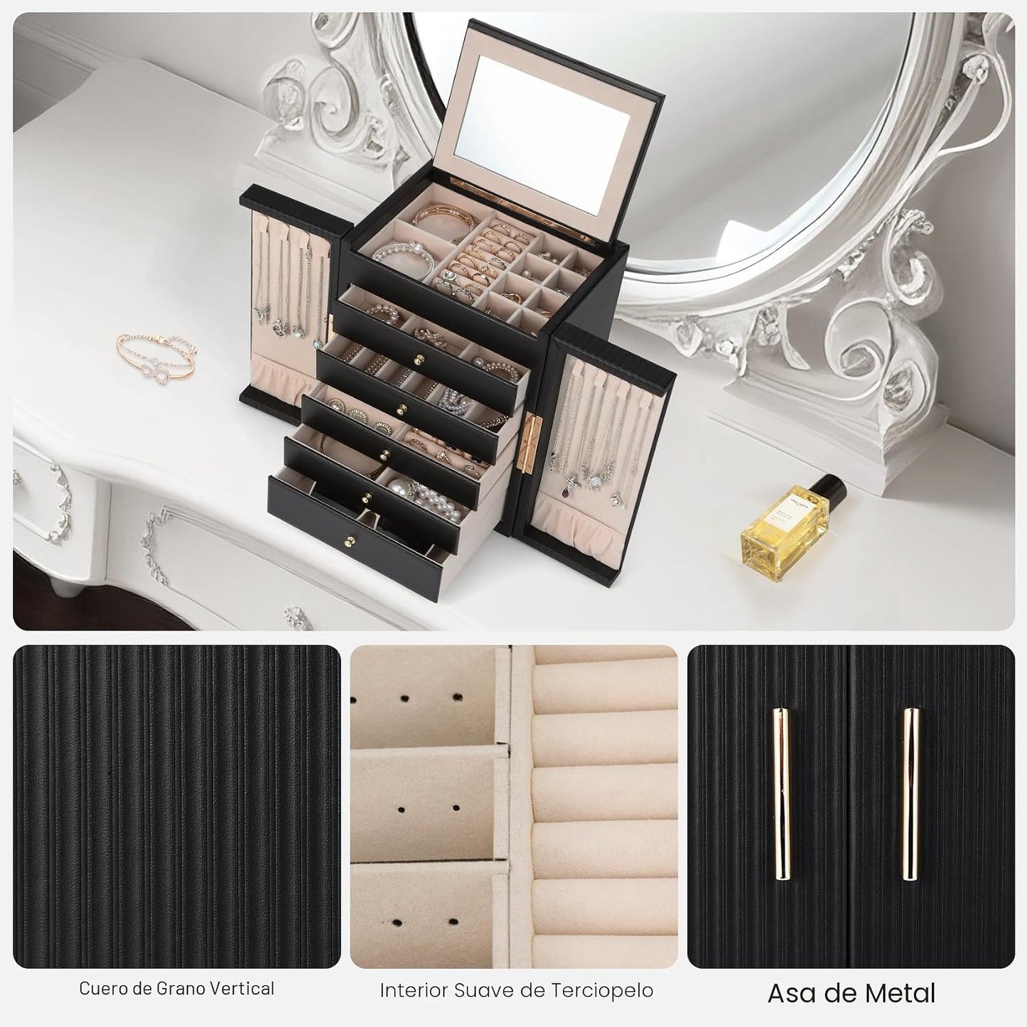Dajasan Caja organizadora de joyas grande con 5 cajones, joyero par...