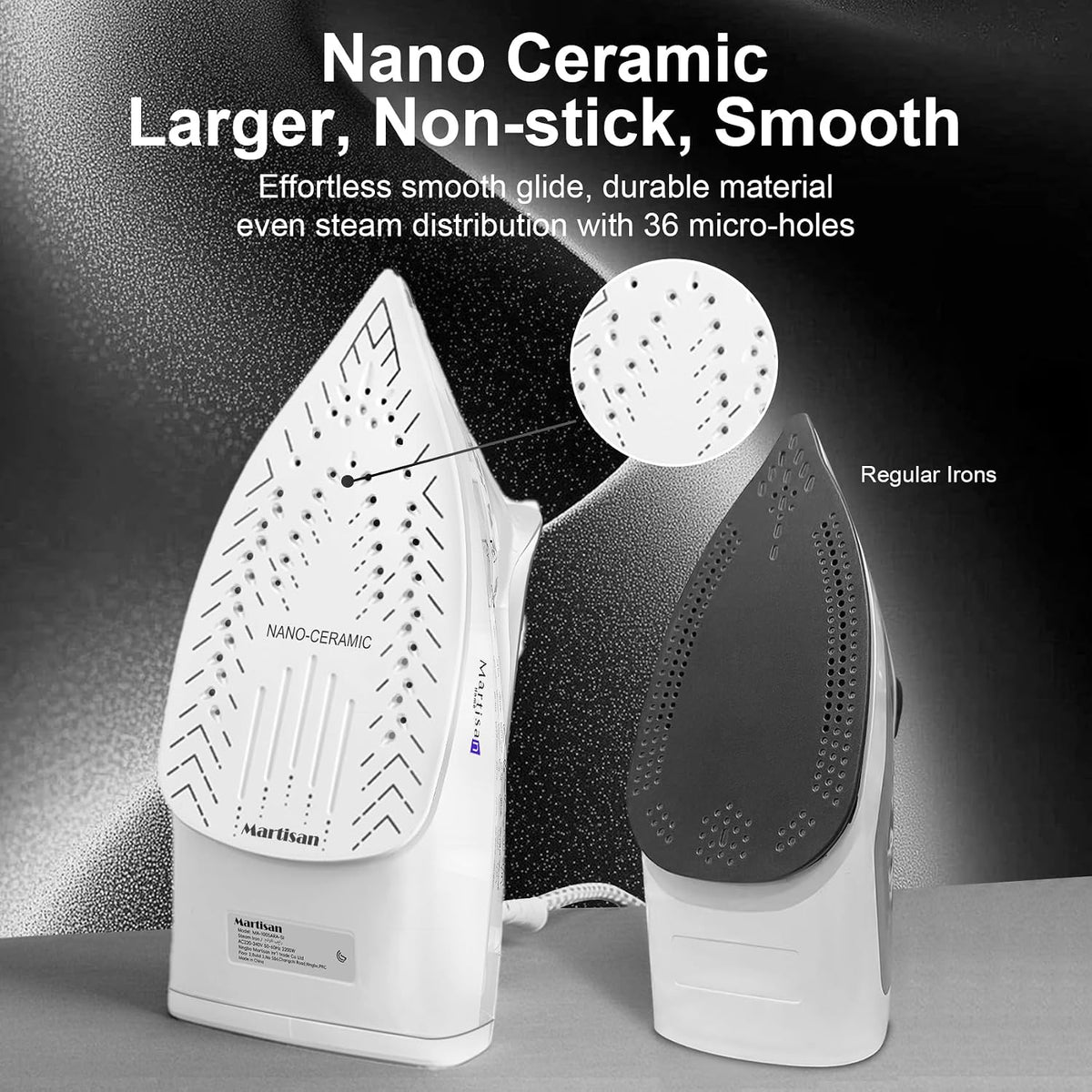 Martisan Plancha de vapor para ropa, 1800 W, suela de nano cerámica...