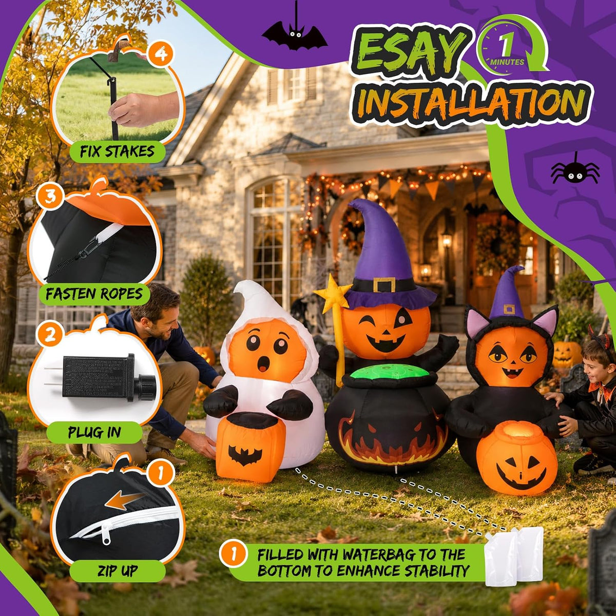 Inflables de Halloween de 7 pies para decoración de patio | Diseño...