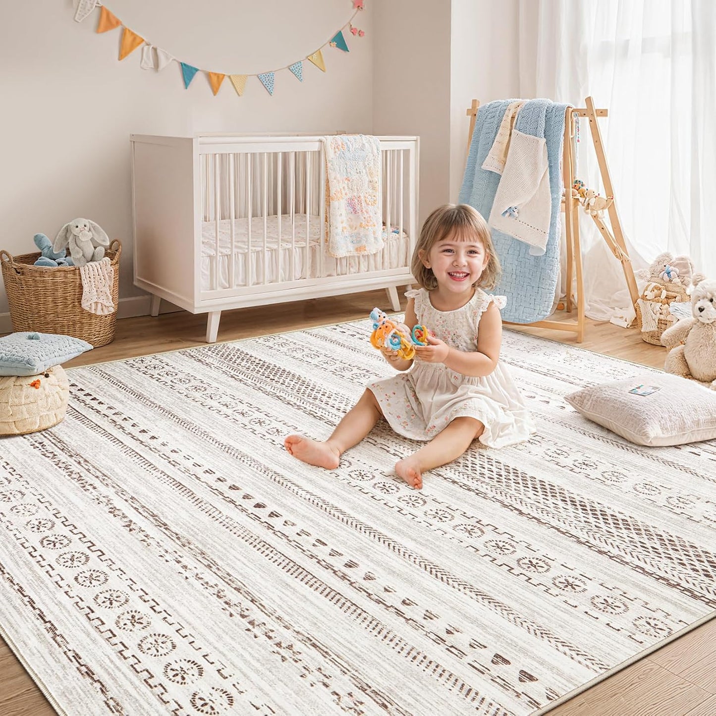 Alfombra de Área para Sala de Estar - 5X8 Lavable Boho Granja Bohem...
