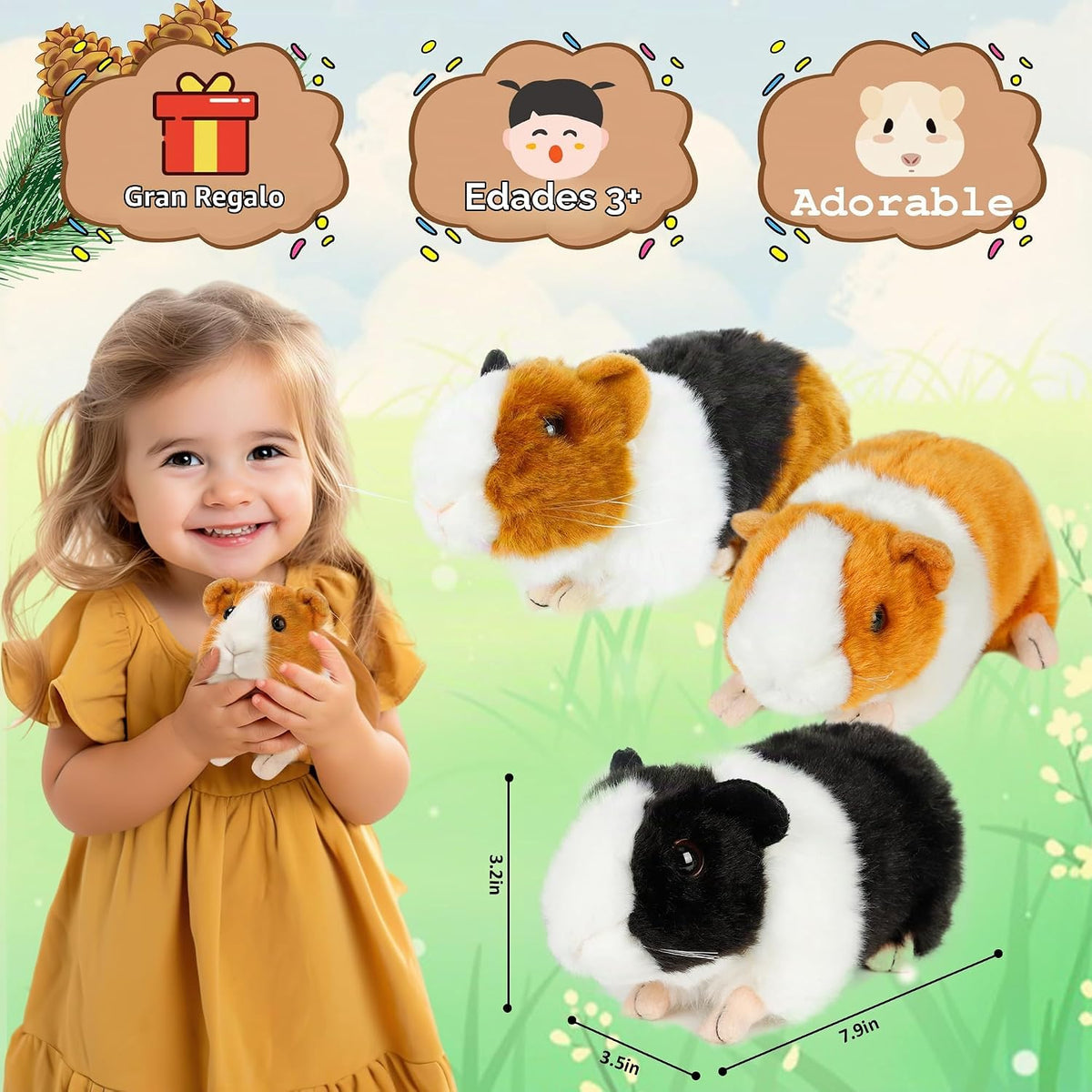 redaica 3 peluches de conejillo de indias, juguetes de peluche de 7...