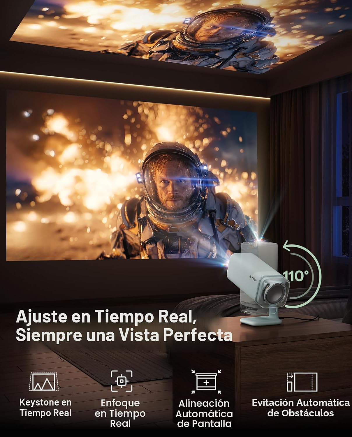 Aurzen BOOM Air - Proyector portátil Google TV con WiFi y Bluetooth...