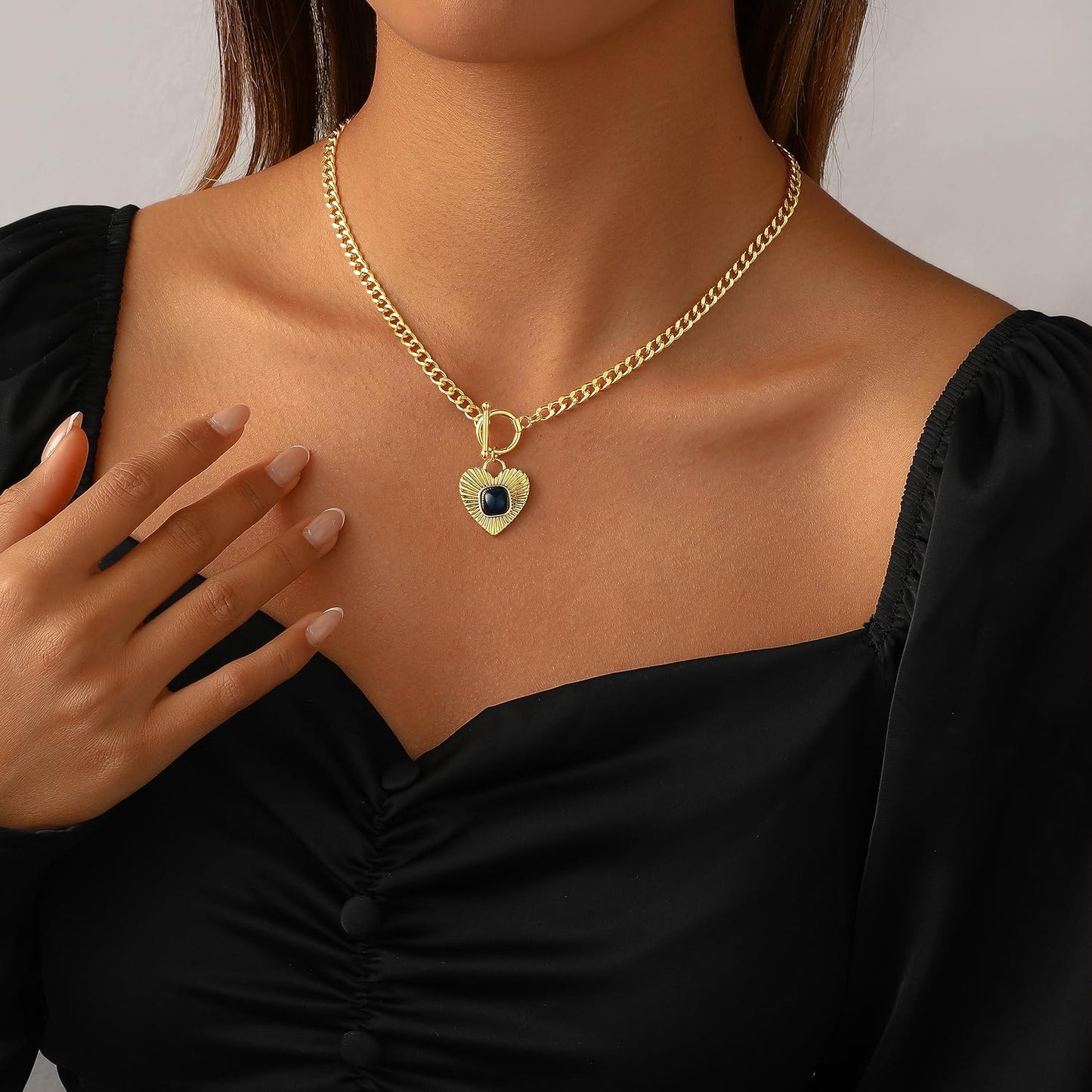 JIKASI Collar de corazón para mujer, delicado chapado en oro de 14...