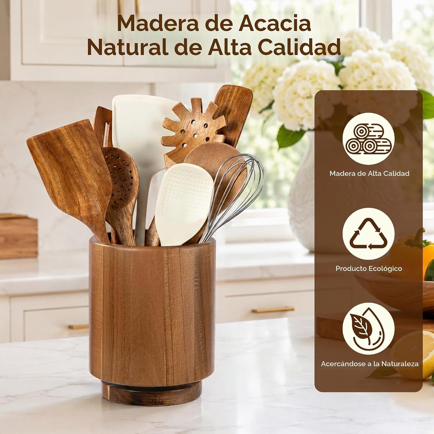 Fyctio Soporte para utensilios de madera de acacia, giratorio en 36...