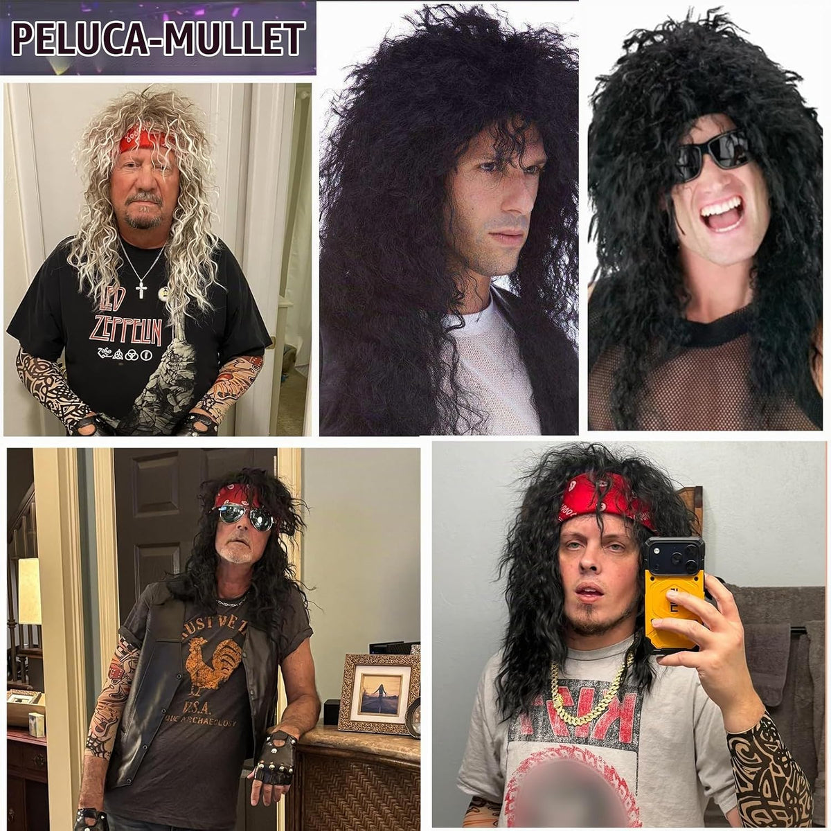 Guree Hair Peluca de salmonete Rocker de los años 80 para hombres y...