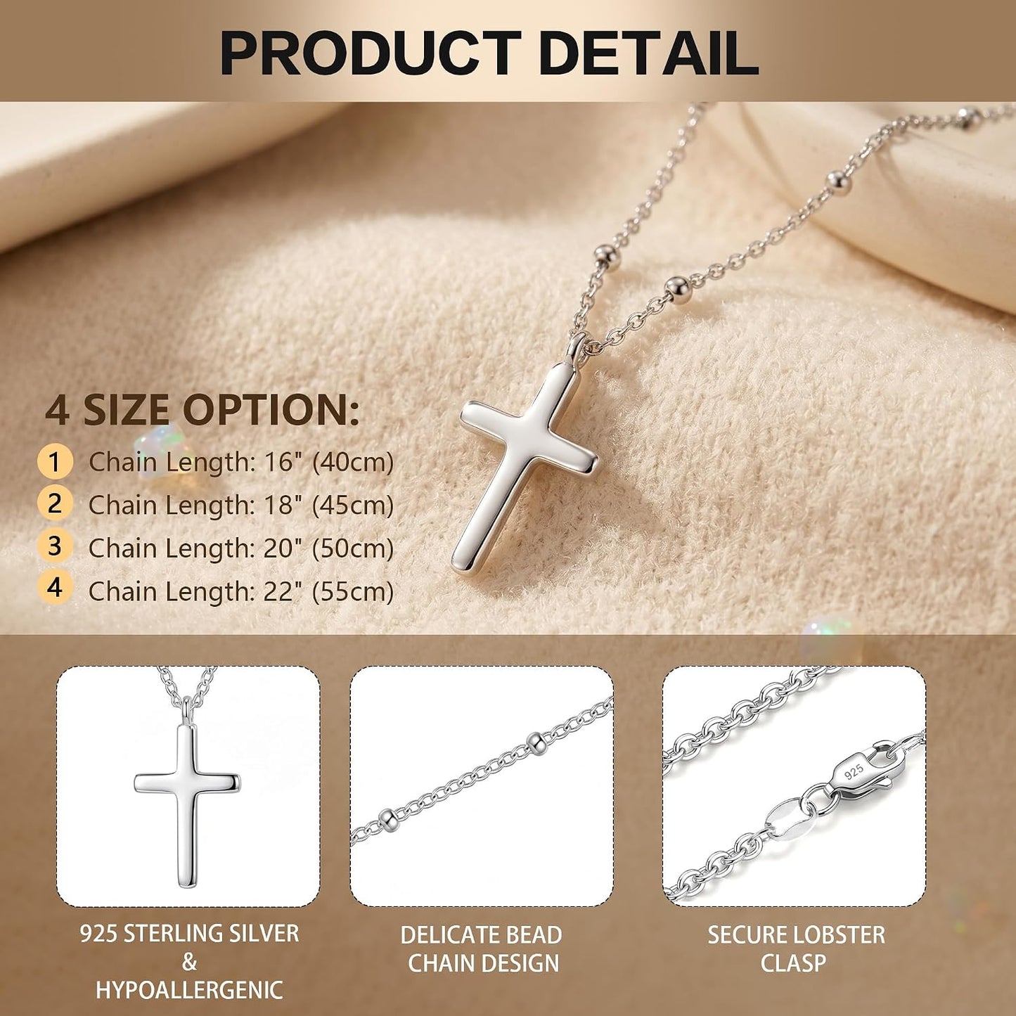 BLThing Collar de cruz de plata de ley 925 y oro de 18 quilates par...