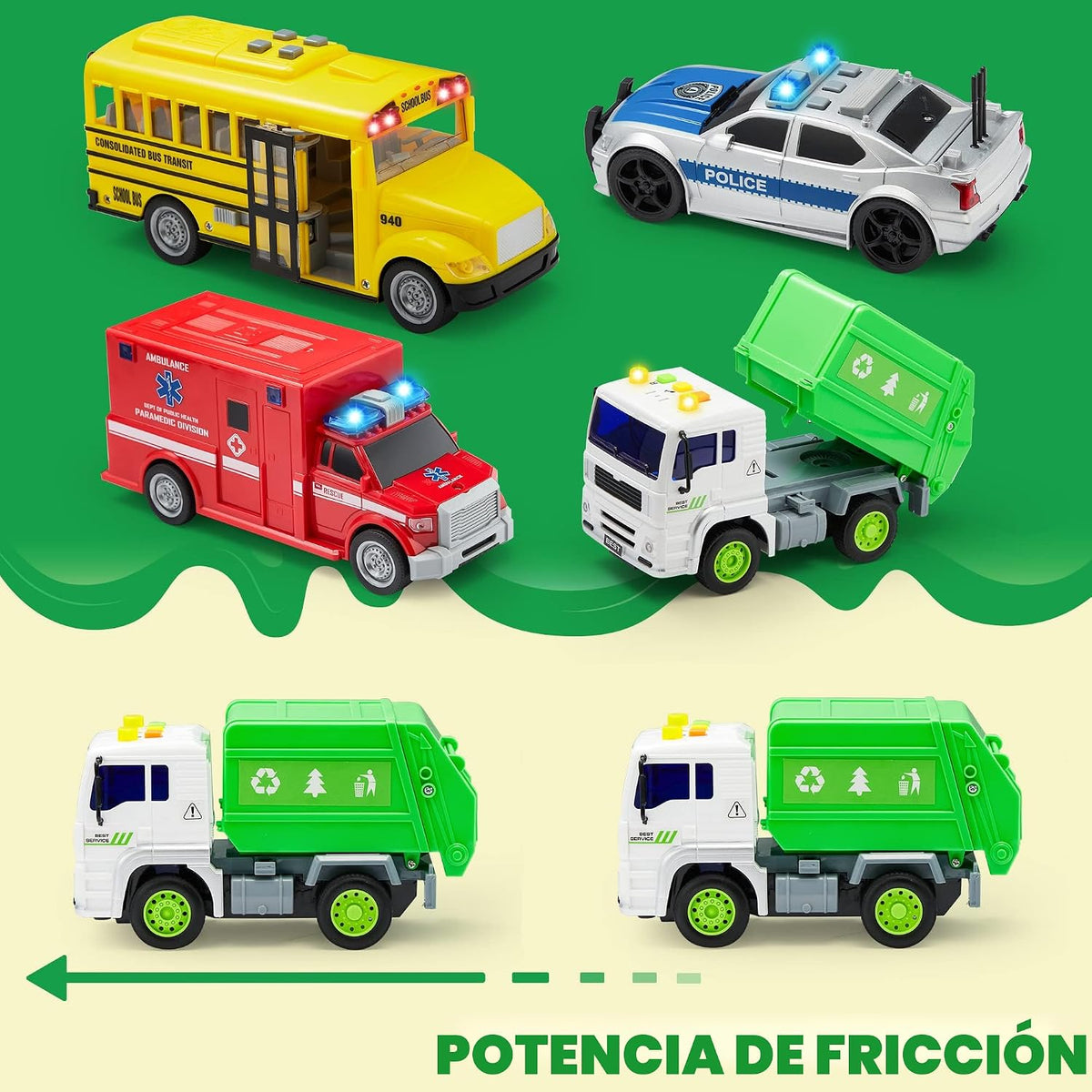 JOYIN 4 piezas de juguetes de vehículos de emergencia, vehículos ac...