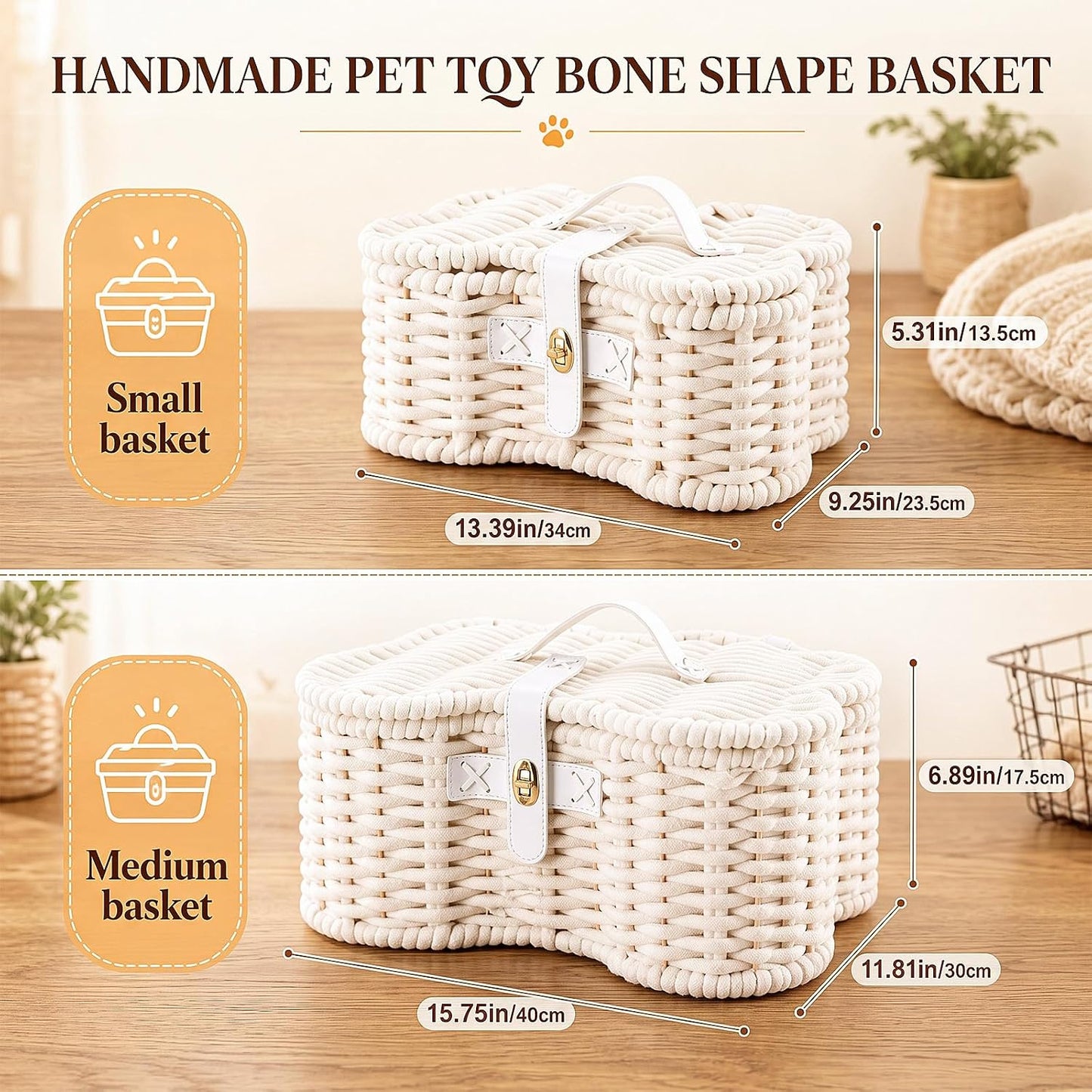 Barydat Juego de 2 cestas en forma de hueso de perro con tapa de cu...