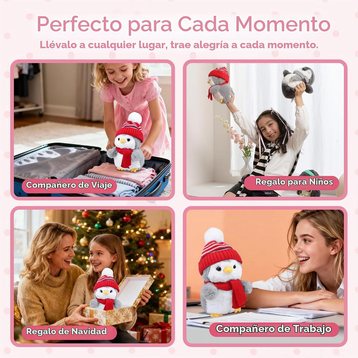 Animal de peluche de pingüino, peluche de pingüino con gorro de pun...