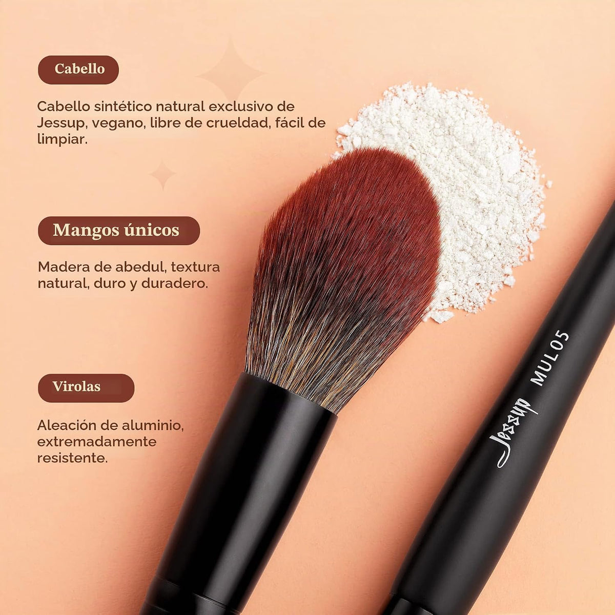 Jessup Pinceles de maquillaje facial grande, 3 piezas, cepillo de r...