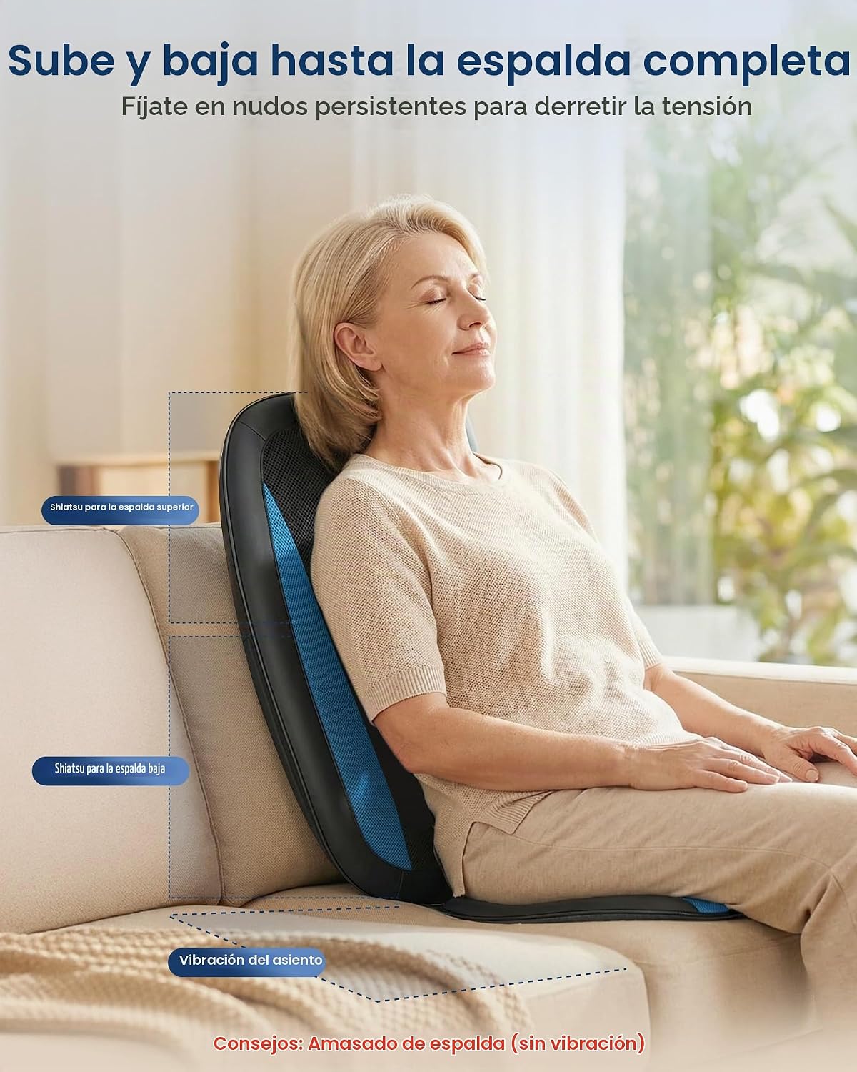 COMFIER - Masajeador de espalda Shiatsu con calor, almohadilla masa...