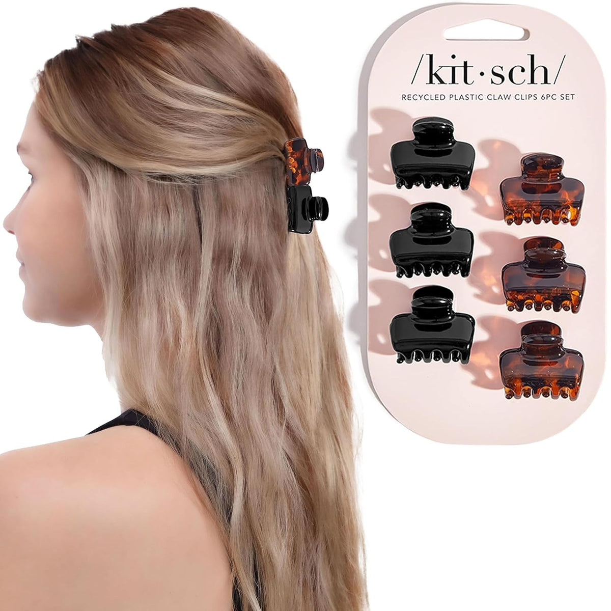 Kitsch Pinzas pequeñas para el cabello para mujer, color negro y to...