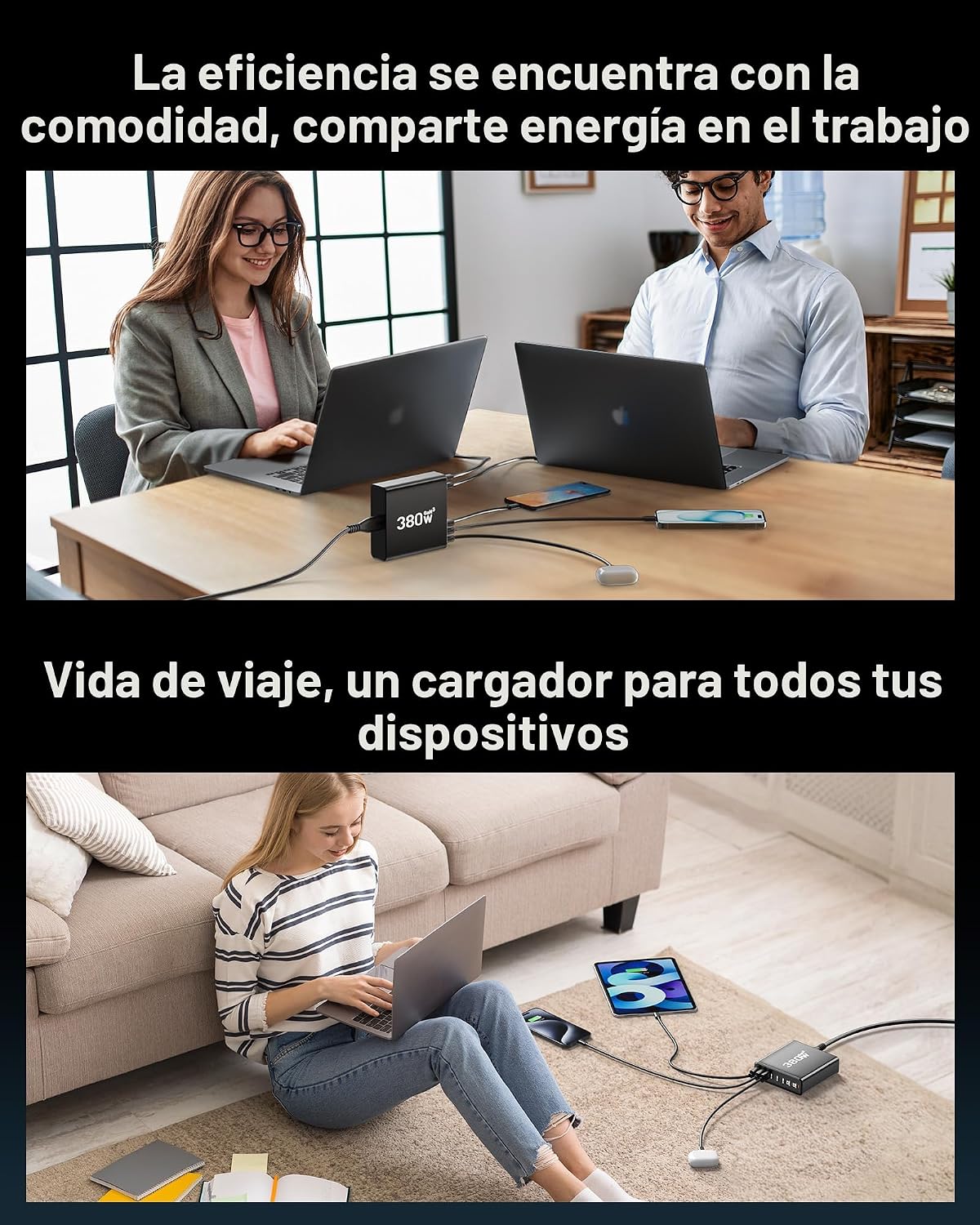 Bloque de cargador USB C de 380 W con 4 cables USB Estación de carg...