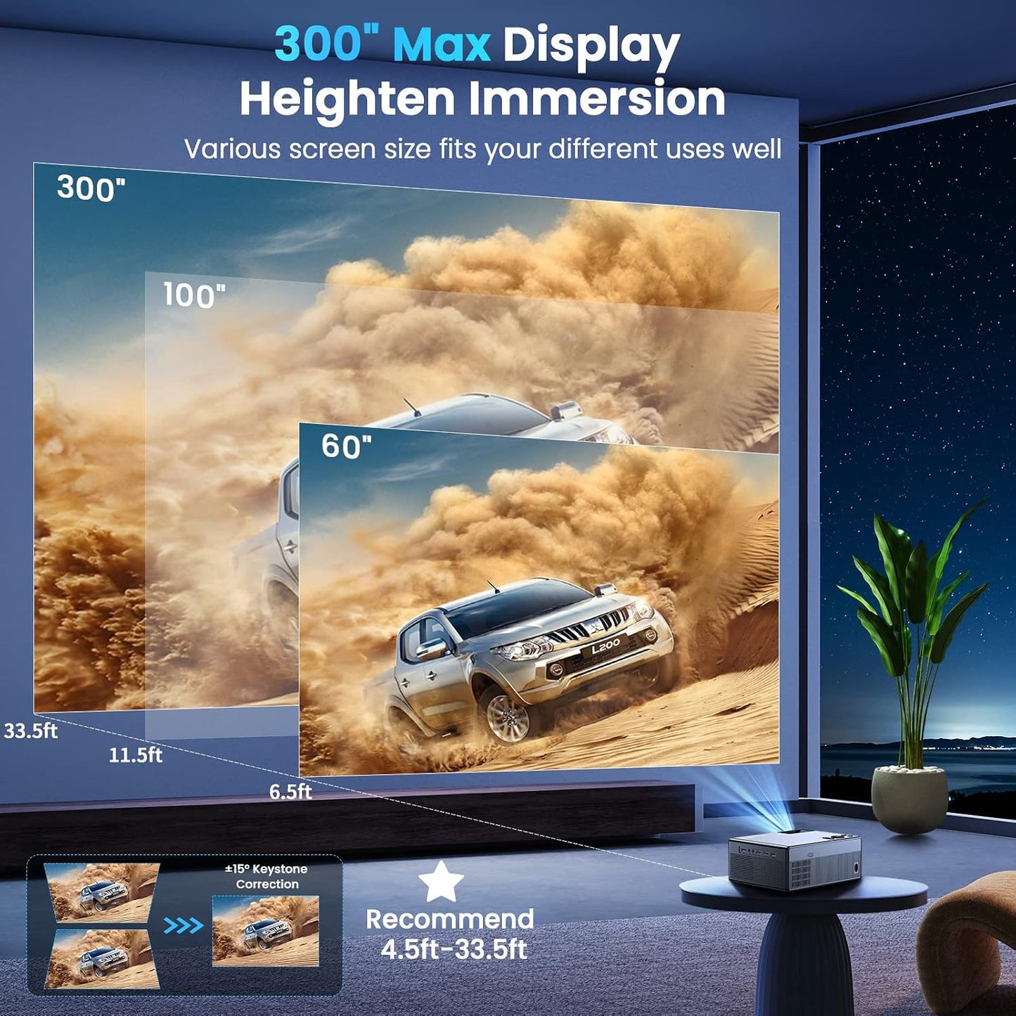 【400 ANSI de alto brillo】Proyector Bluetooth WiFi FUDONI, nativo 10...