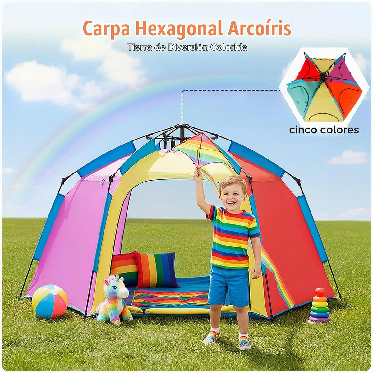 Tienda de campaña hexagonal portátil para niños con tira de luces L...