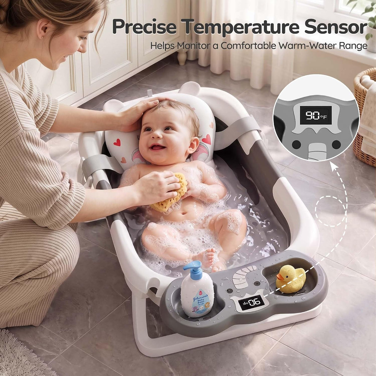 iBabyMax Elefante bañera para bebé, plegable, termómetro, gris | Te...