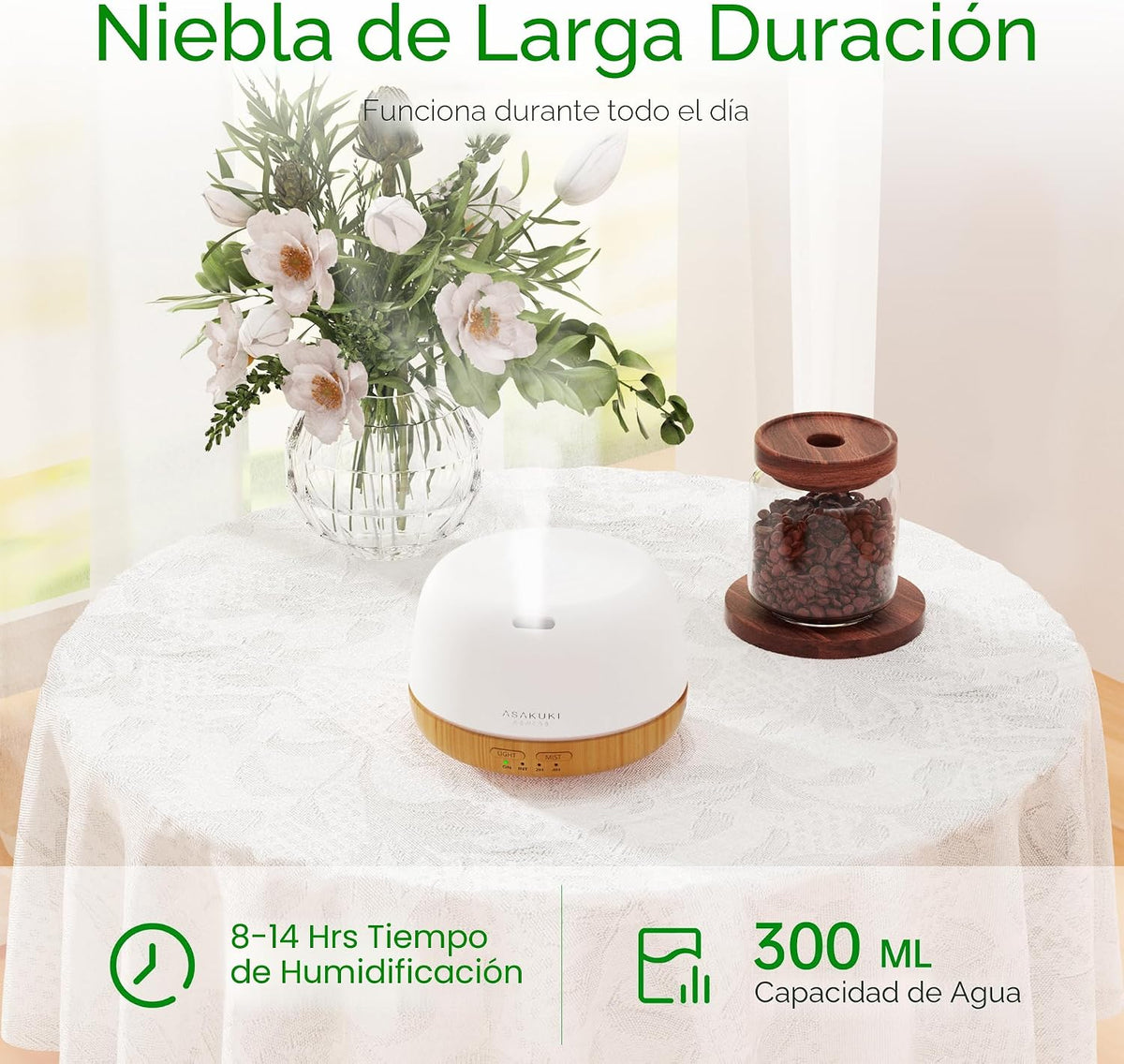 ASAKUKI - Difusor de aceites esenciales, humidificador ultrasónico,...