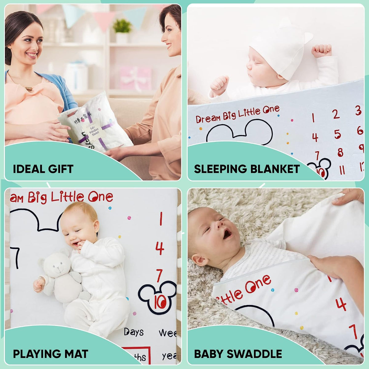 babyly Manta de hitos para bebé con tabla de crecimiento, sombrero...