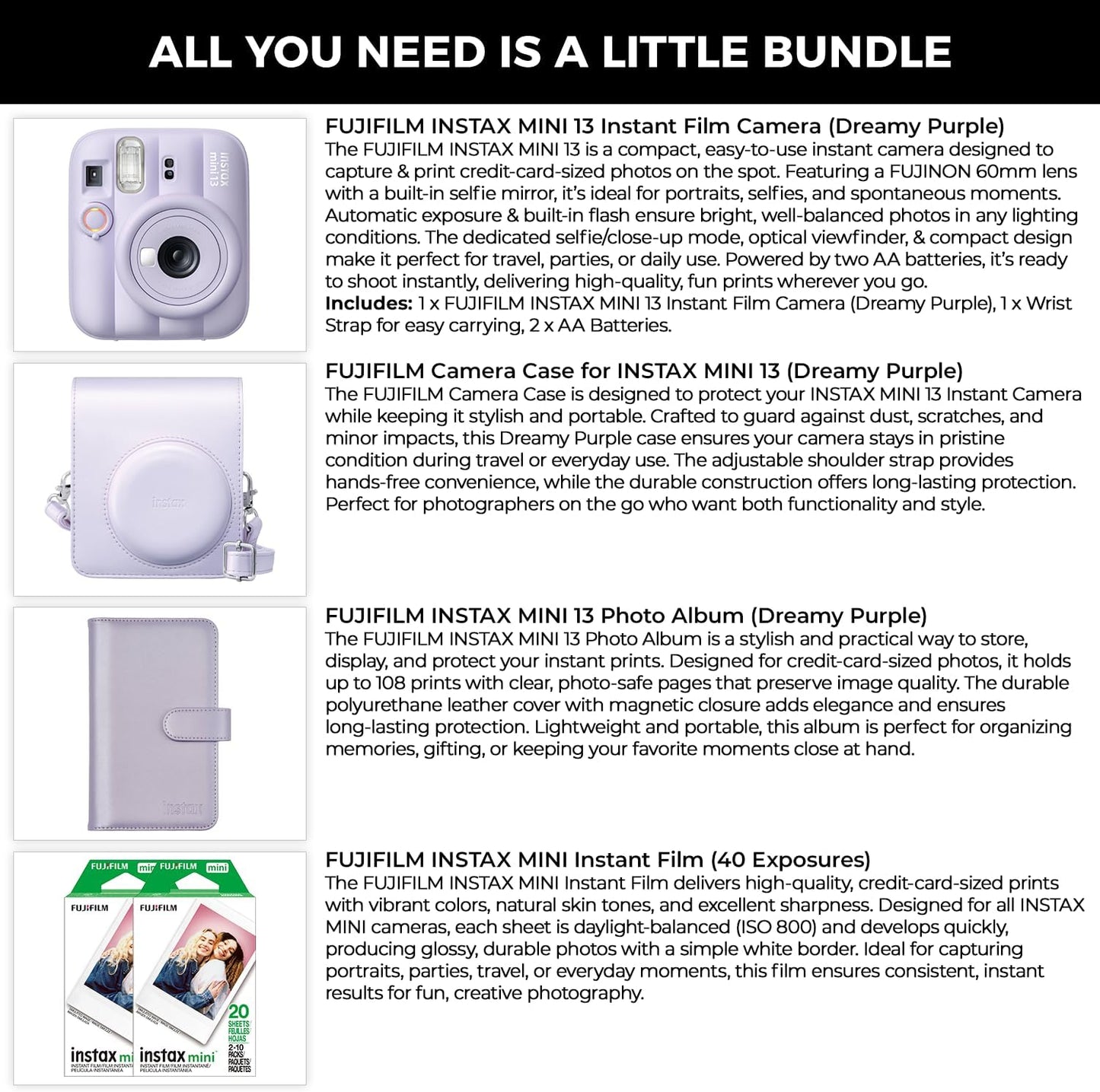 FUJIFILM INSTAX MINI 13 - Cámara de película instantánea (morado os...