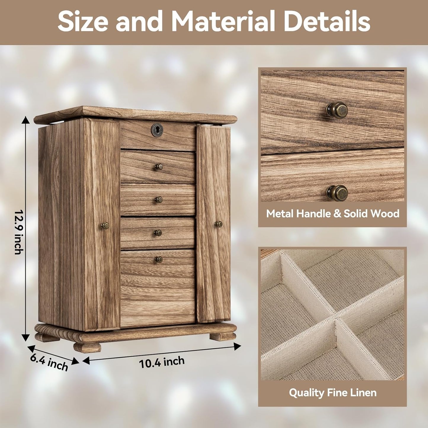 Miratino Joyeros para mujer, caja organizadora grande de madera de...