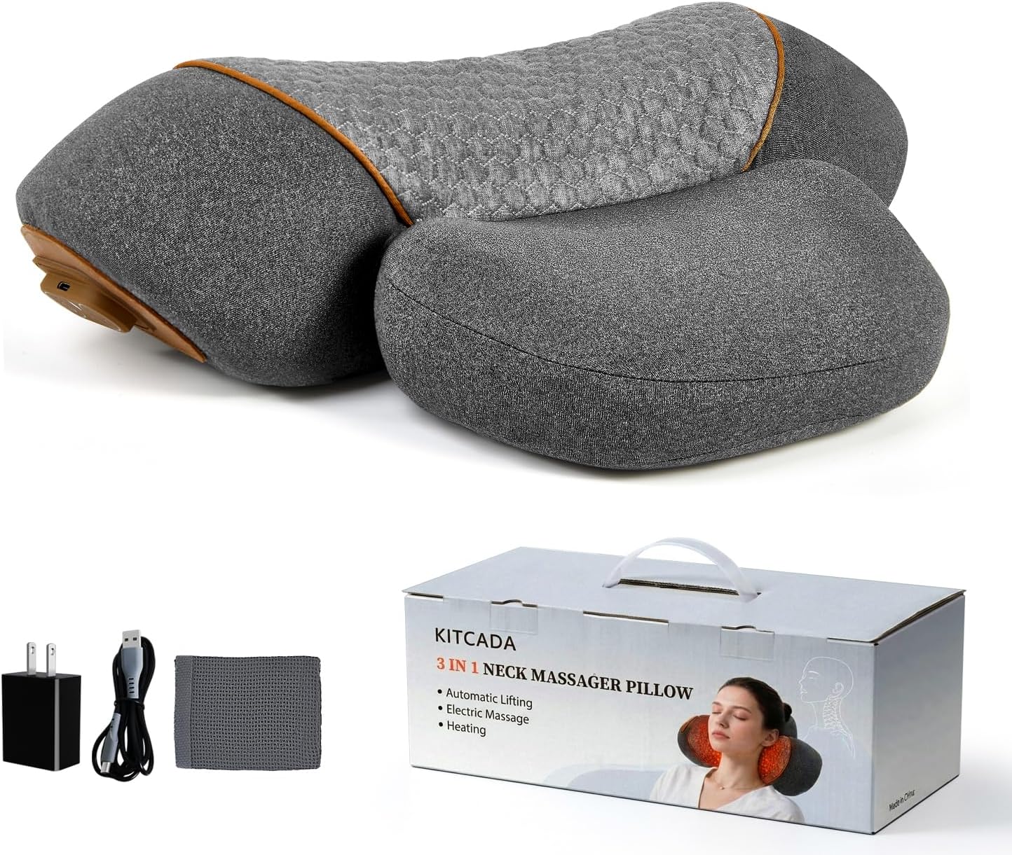 WALFITE Almohada masajeadora de cuello 3 en 1 con calefacción y tra...