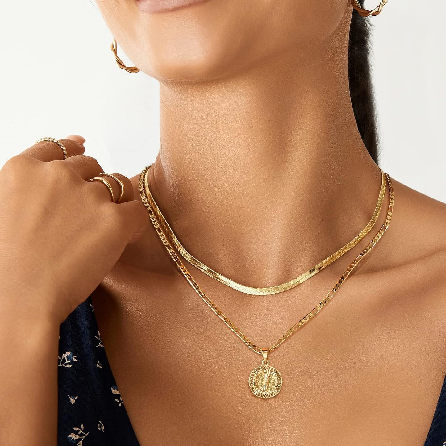 KissYan Collar con inicial para mujer, chapado en oro de 14 quilate...