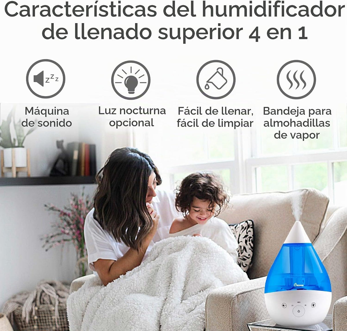 Crane Humidificador ultrasónico de niebla fría 4 en 1 Drop 2.0 con...