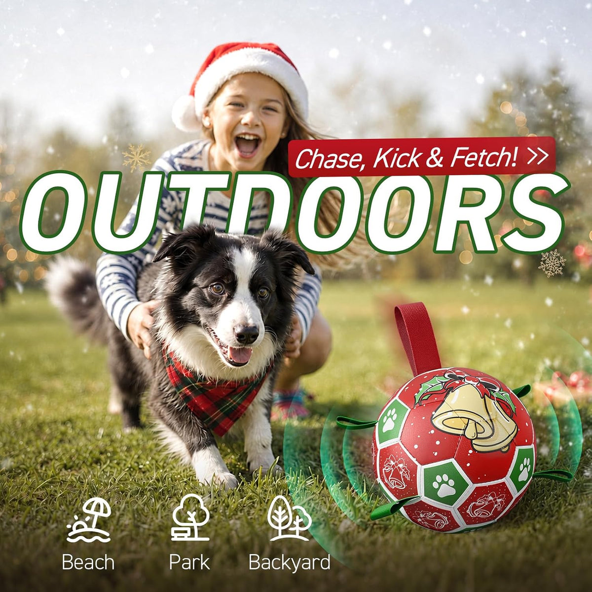 QDAN - Pelotas de fútbol de Navidad con correas para perros, juguet...