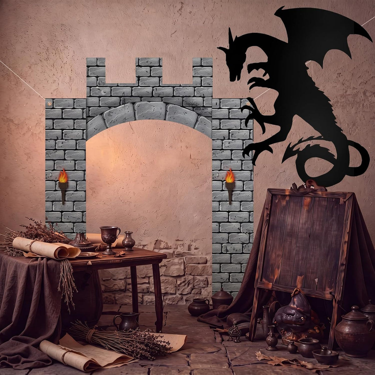 Frienda 2 piezas de fondo medieval de dragón para fiesta de cumplea...