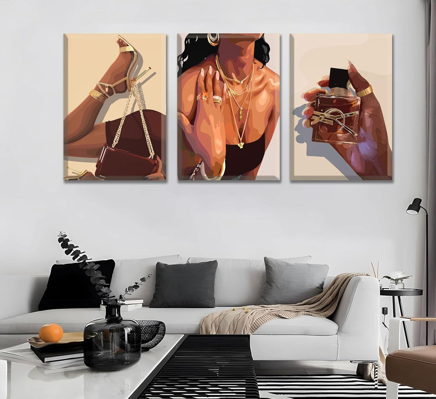 3 piezas de arte de pared de niña negra, lienzo afroamericano, foto...