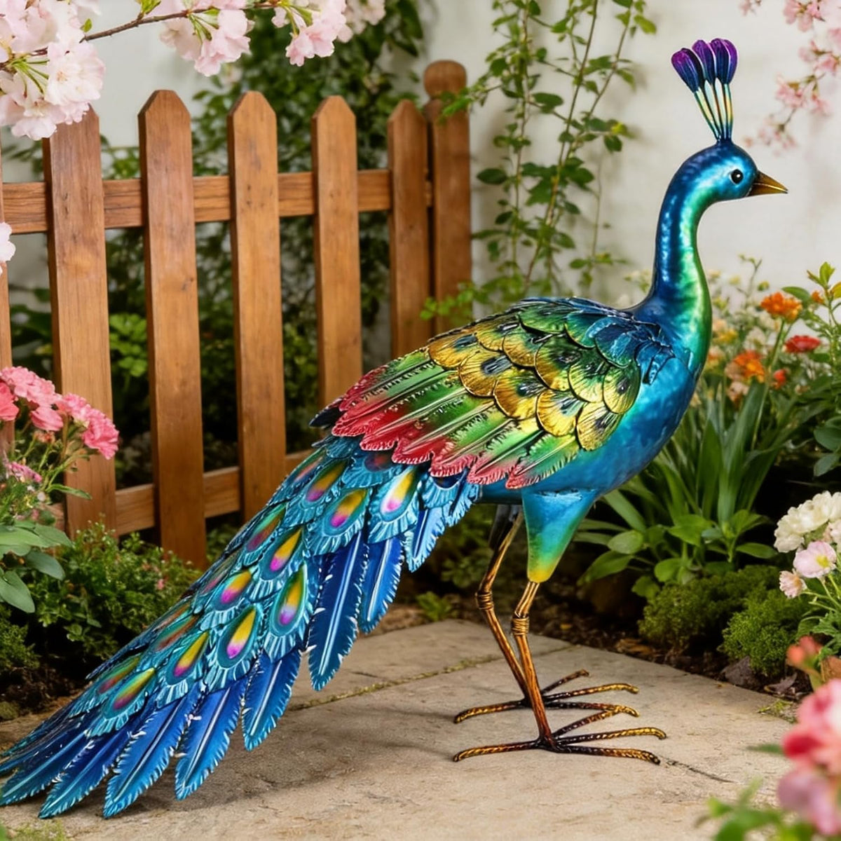 Estatua Chisheen de Pavo Real de Metal para Jardín, Arte de Jardín...