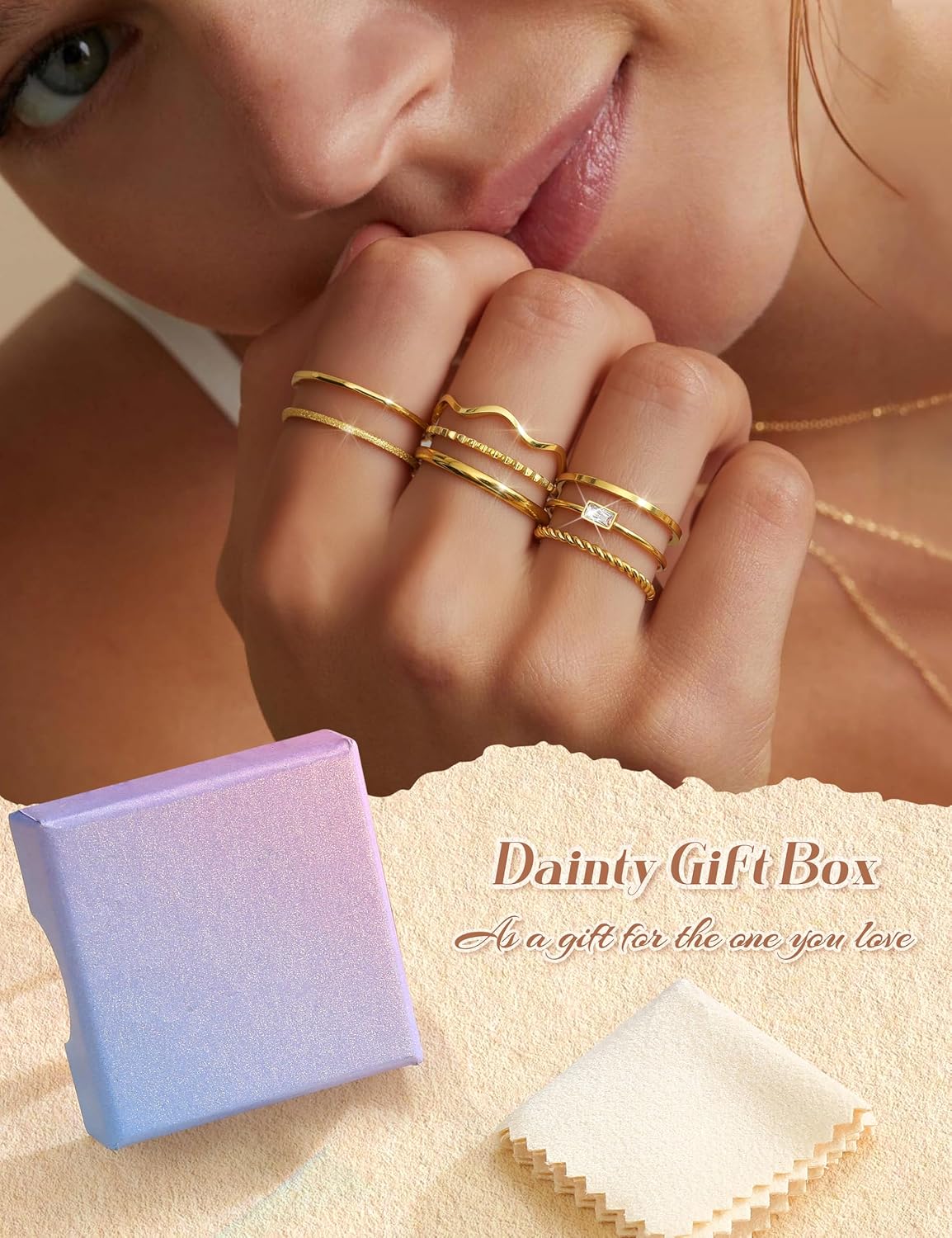 THUNARAZ 8 piezas de anillos apilables para mujer sin deslustre, an...