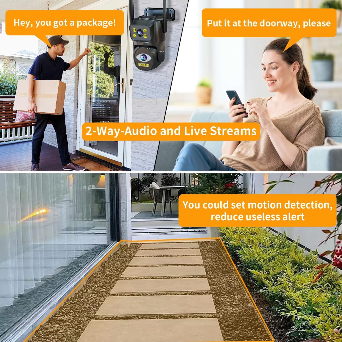 LETSCEE Cámara de seguridad WiFi de doble lente para exteriores, PT...