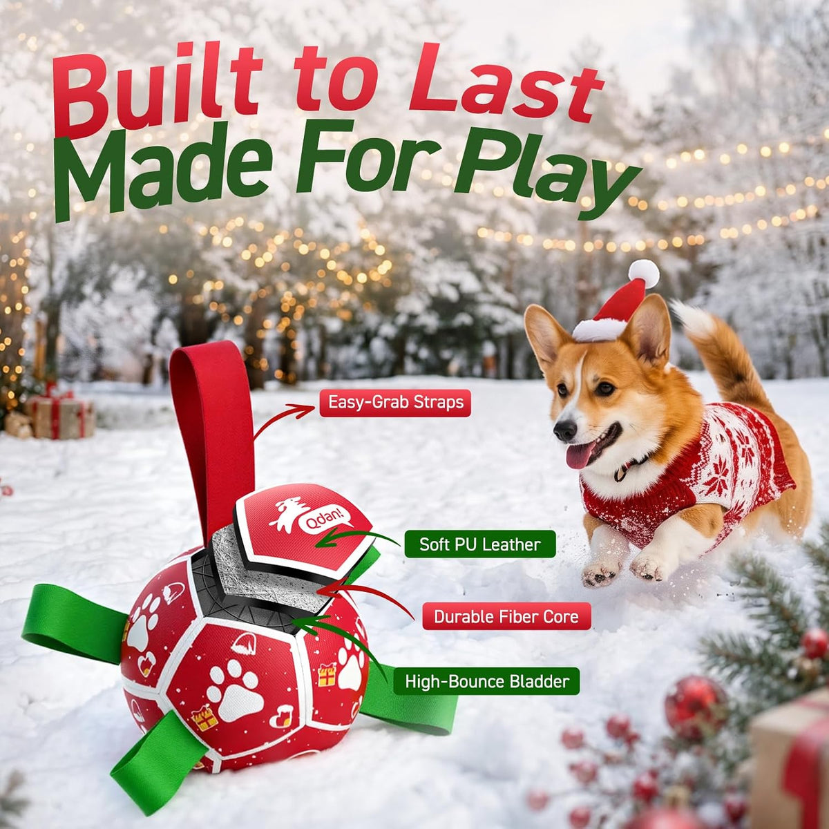 QDAN Juguetes pequeños de Navidad para perros, pelota de fútbol con...