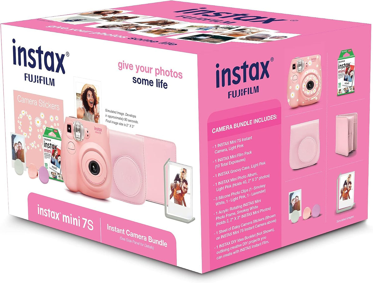 FUJIFILM Instax Mini 7s paquete con cámara instantánea, color rosa...