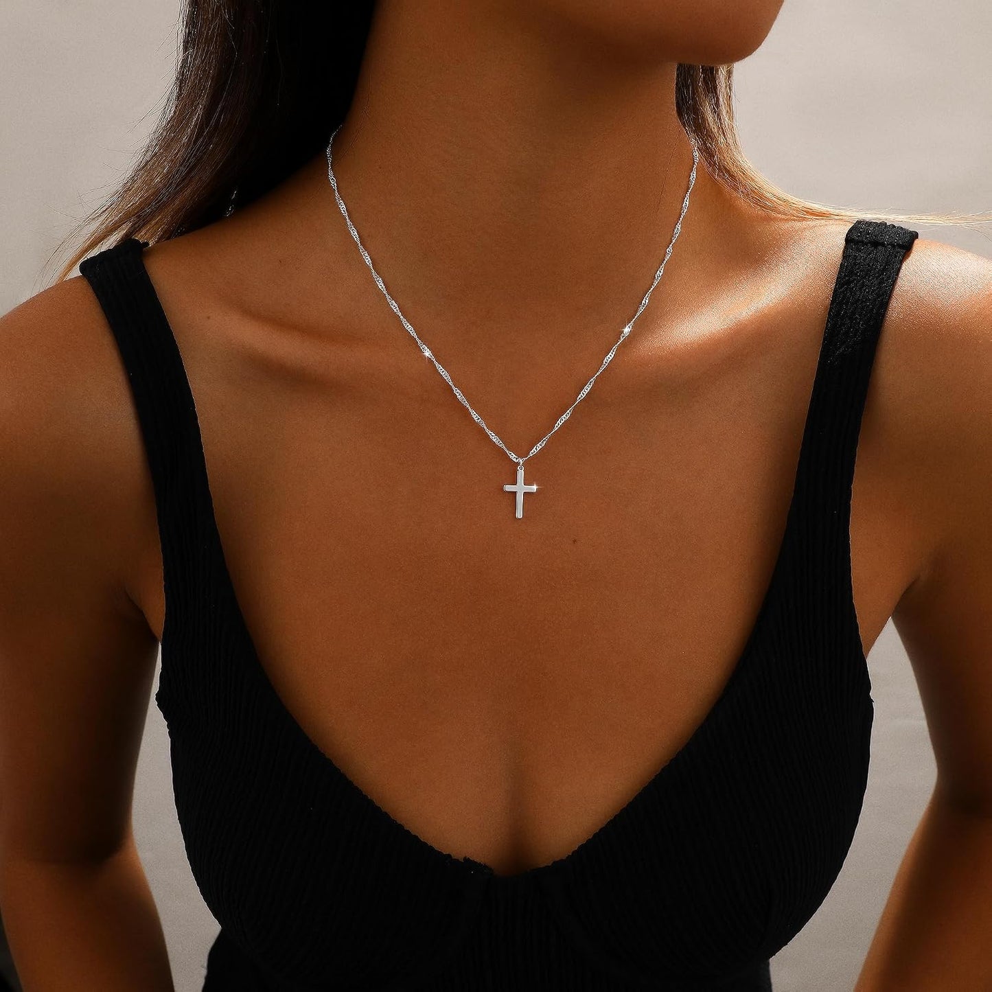 JIKASI Collar de cruz para mujer, chapado en oro o plata de 14 quil...