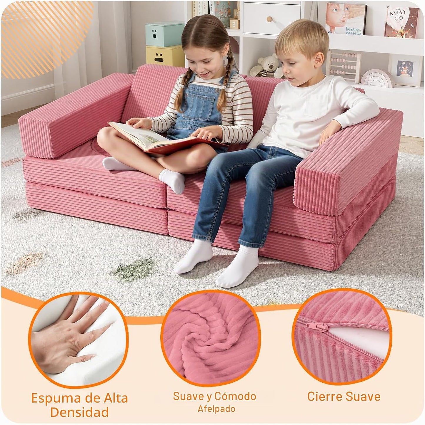 MeMoreCool Sofá para niños, sofá de juego modular de 10 piezas, fue...
