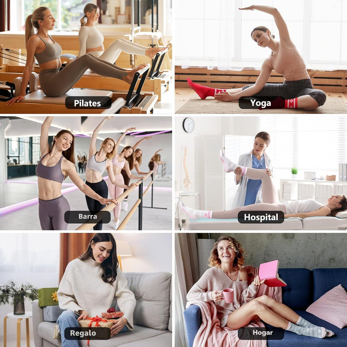 Calcetines de entrenamiento de pilates para mujer, calcetines de yo...