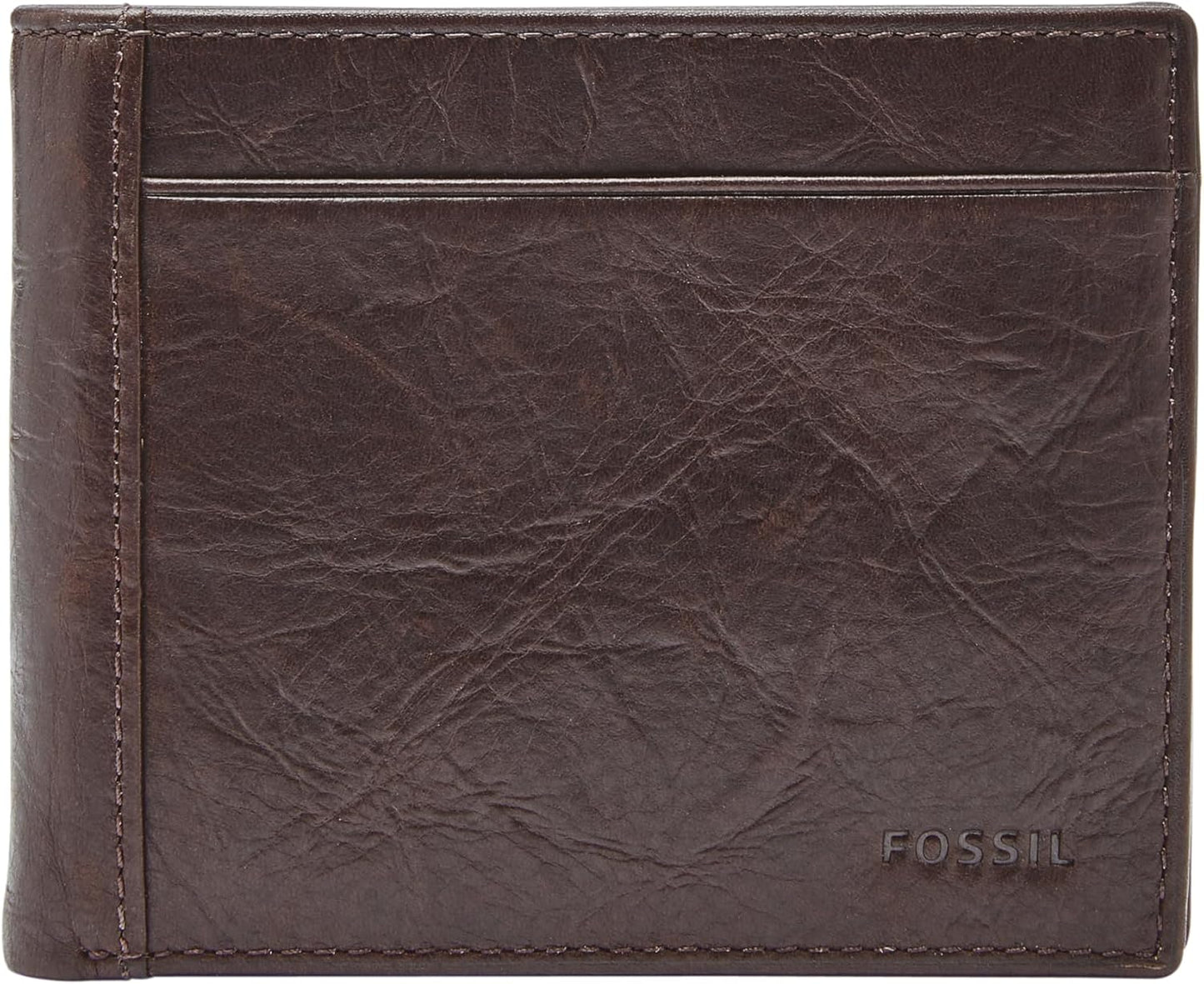 Fossil Billetera plegable de cuero para hombre con bolsillo para mo...