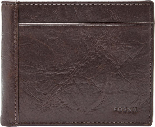 Fossil Billetera plegable de cuero para hombre con bolsillo para mo...
