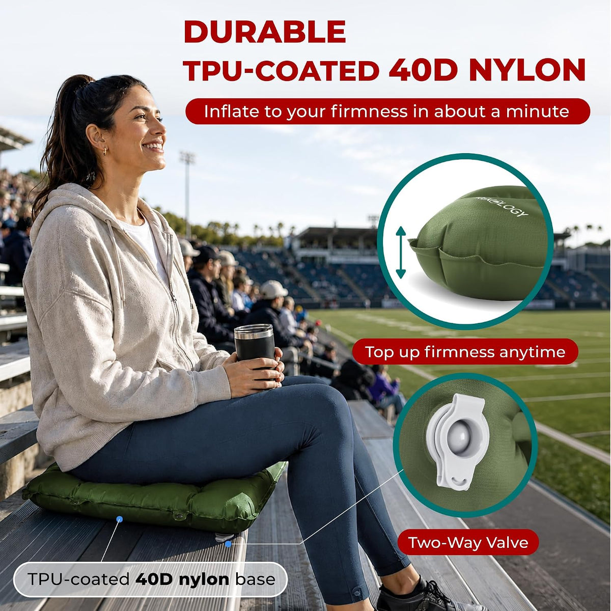 TREKOLOGY Cojín inflable para asiento de estadio para viajes aéreos...