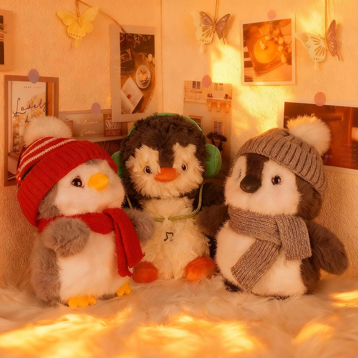 Animal de peluche de pingüino, peluche de pingüino con gorro de pun...