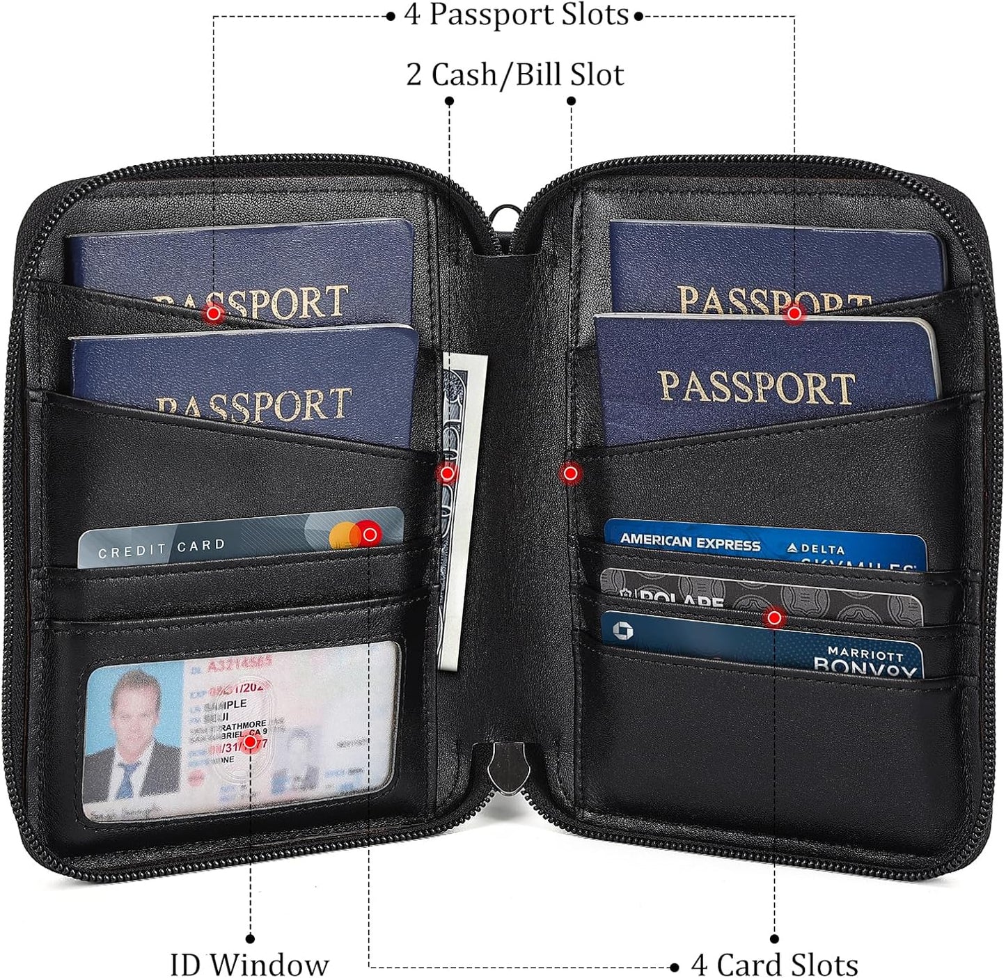 Polare - Cartera de piel de napa, para pasaporte familiar, para 4 p...