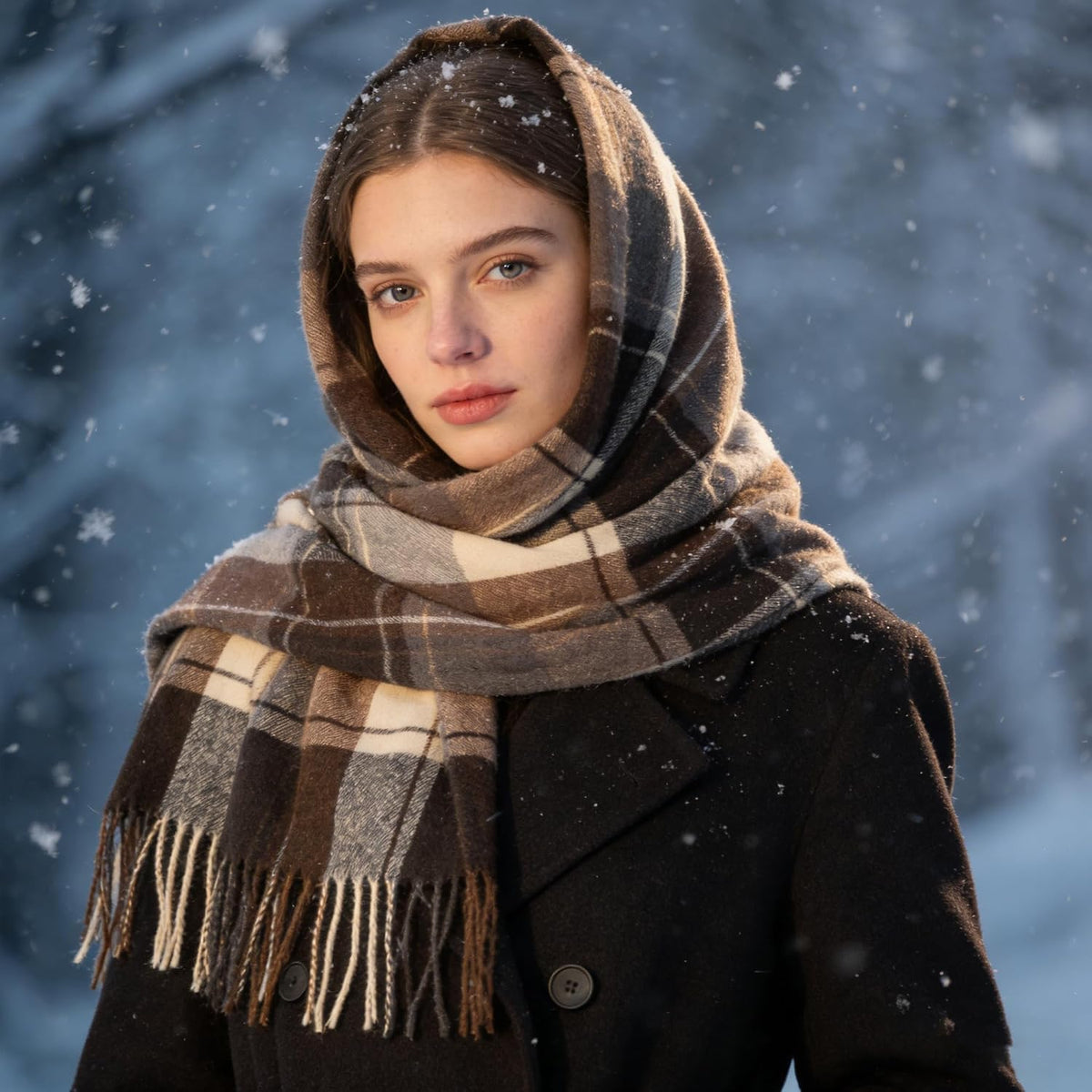 KorhLeoh Bufanda de invierno a cuadros para mujer, vintage, de gran...