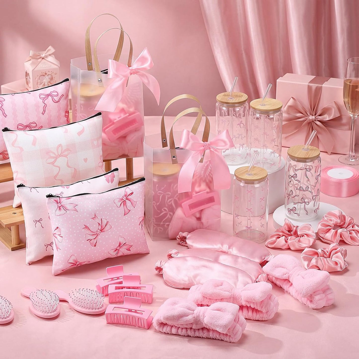 Mifoci 50 unidades de regalos de cumpleaños con lazo rosa para adol...