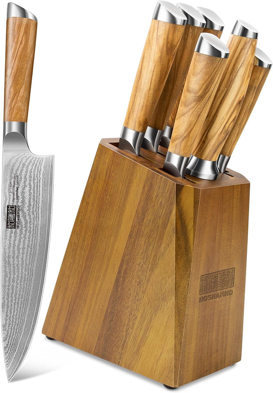 HOSHANHO Juego de 7 cuchillos de Damasco, cuchillos de cocina afila...